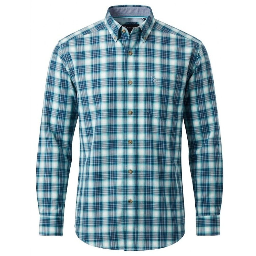 Ariat Pro Series Mens Large Blue Plaid Long Sleeve Western Button Down Shirt AC